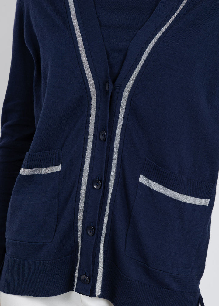 Peace of Cloth Sheer Stripe Cardigan in Navy available at Barbara Katz