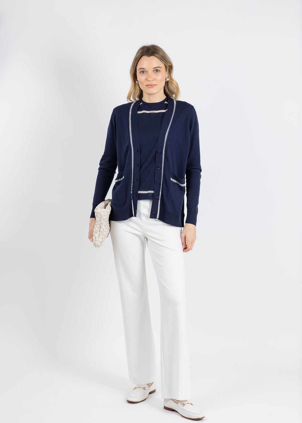 Peace of Cloth Sheer Stripe Cardigan in Navy available at Barbara Katz