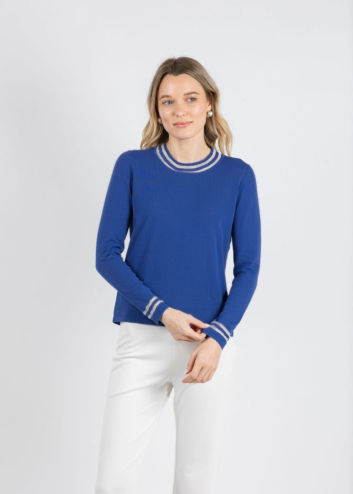 Peace of Cloth Sheer Stripe Long Sleeve Crew Top in Lapis available at Barbara Katz