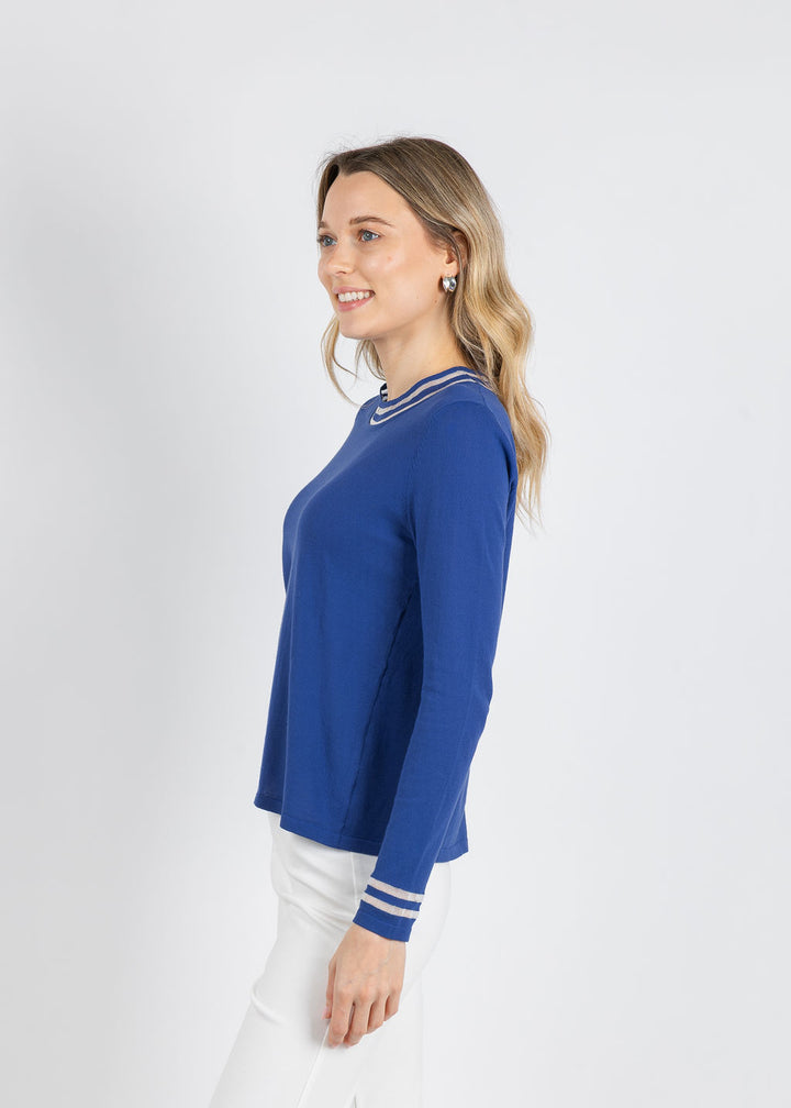 Peace of Cloth Sheer Stripe Long Sleeve Crew Top in Lapis available at Barbara Katz