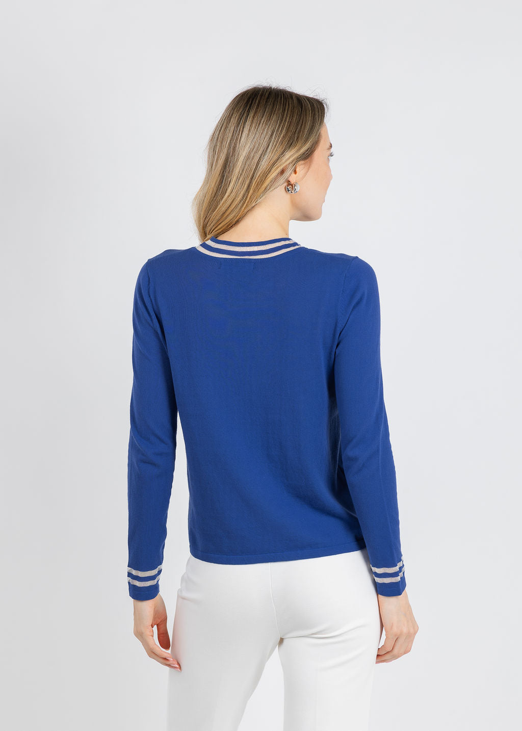 Peace of Cloth Sheer Stripe Long Sleeve Crew Top in Lapis available at Barbara Katz