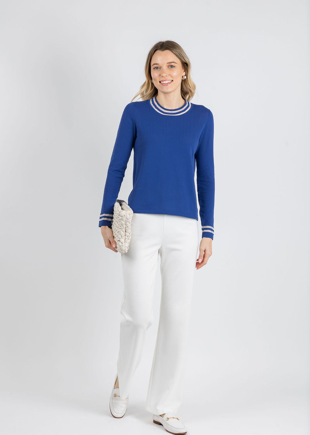 Peace of Cloth Sheer Stripe Long Sleeve Crew Top in Lapis available at Barbara Katz