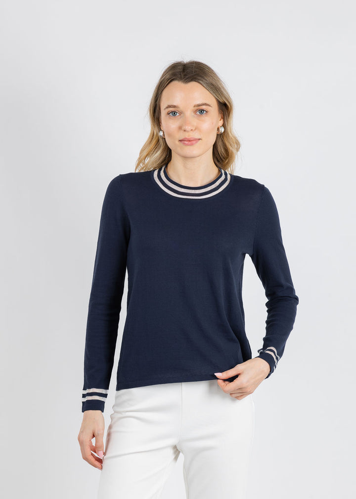 Peace of Cloth Sheer Stripe Long Sleeve Crew Top in Navy available at Barbara Katz