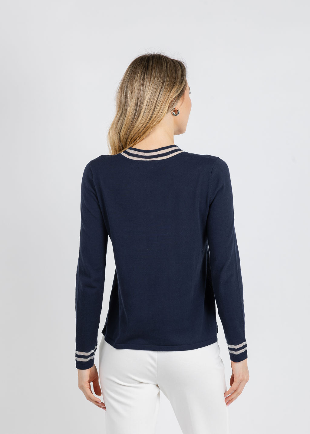 Peace of Cloth Sheer Stripe Long Sleeve Crew Top in Navy available at Barbara Katz