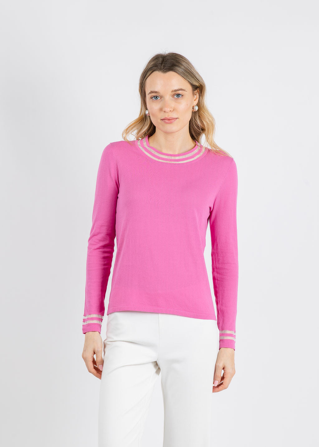 Peace of Cloth Sheer Stripe Long Sleeve Crew Top in Petal available at Barbara Katz