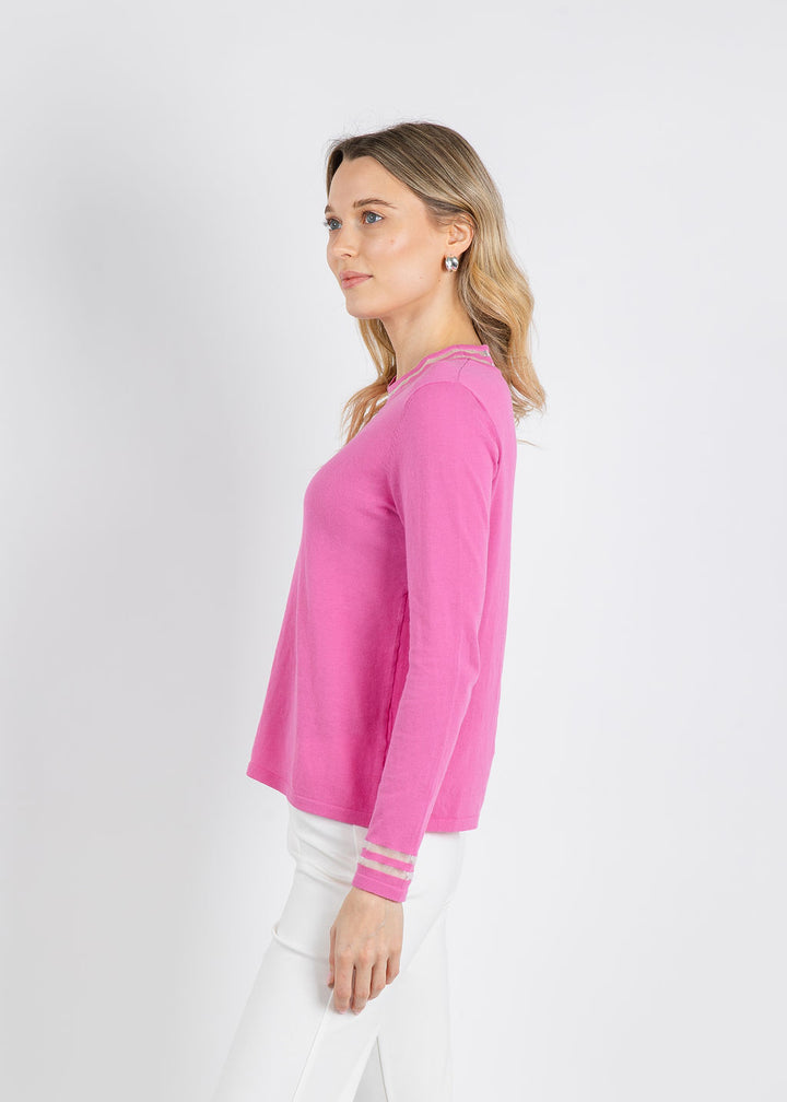 Peace of Cloth Sheer Stripe Long Sleeve Crew Top in Petal available at Barbara Katz