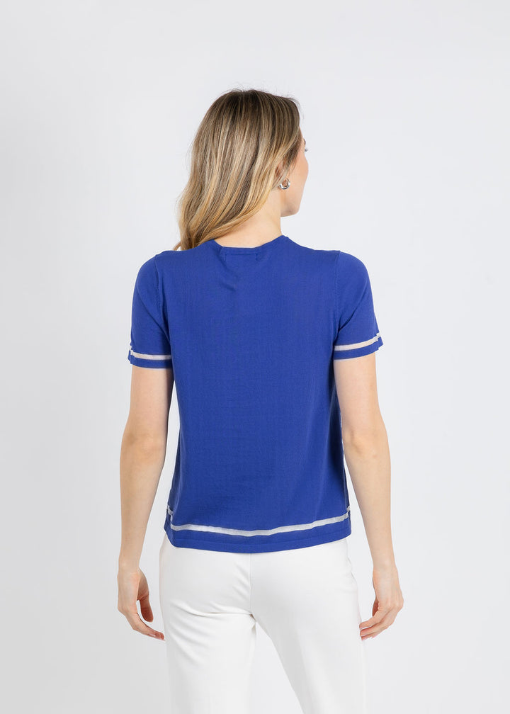 Peace of Cloth Sheer Stripe Short Sleeve Crew Top in Lapis available at Barbara Katz
