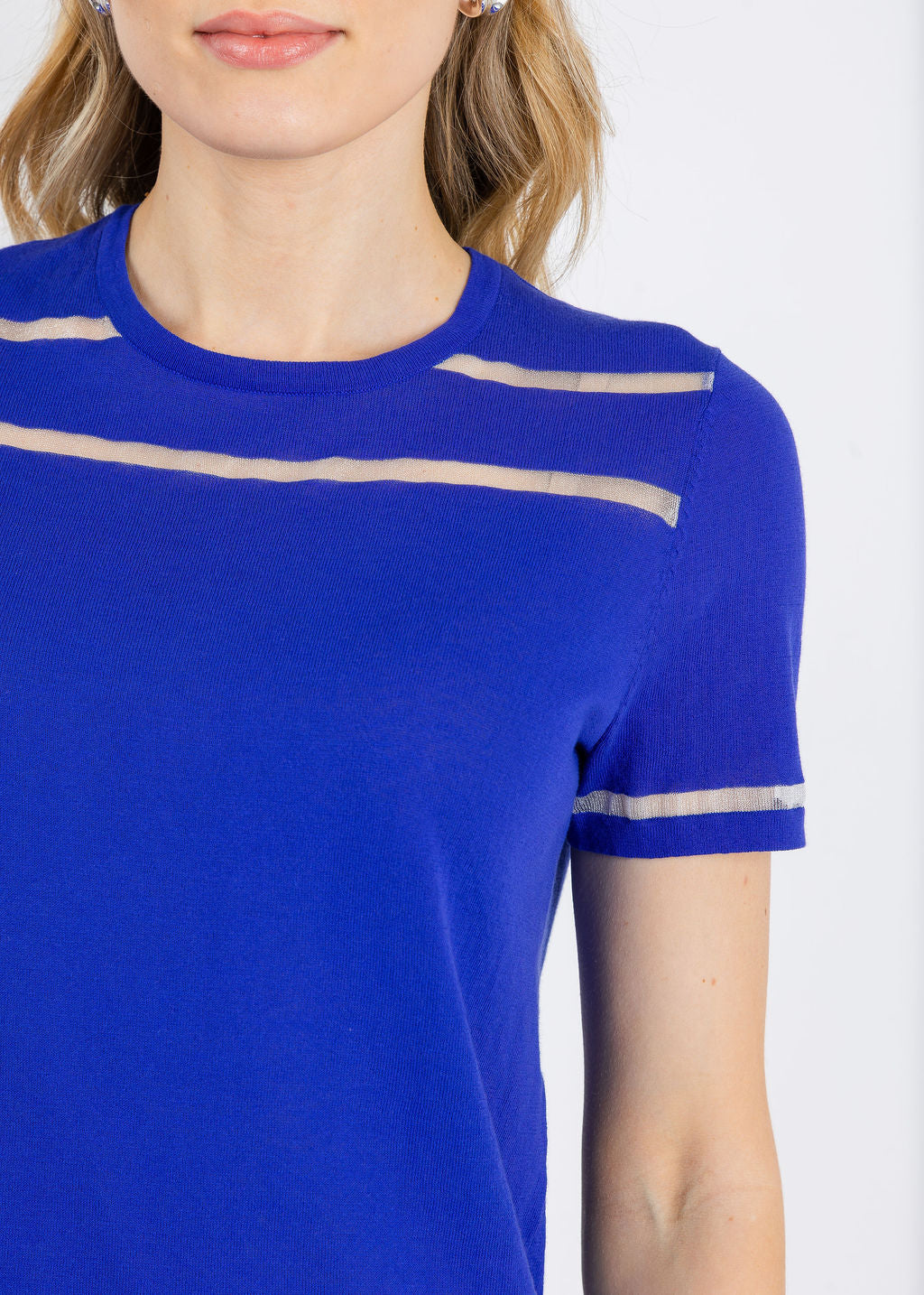 Peace of Cloth Sheer Stripe Short Sleeve Crew Top in Lapis available at Barbara Katz
