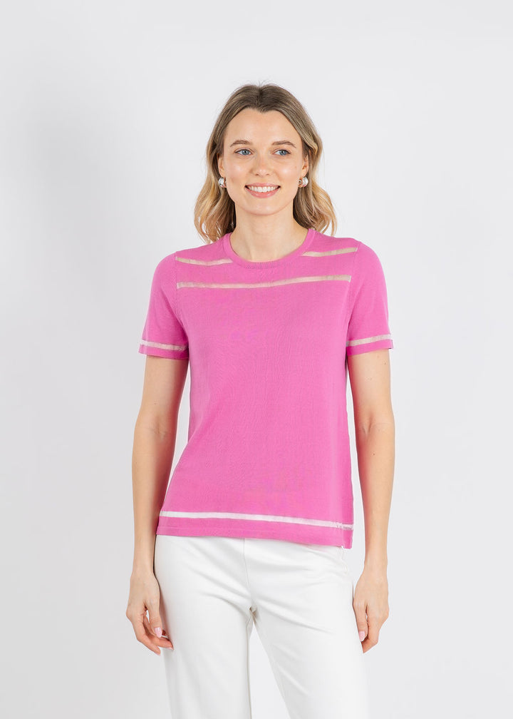 Peace of Cloth Sheer Stripe Short Sleeve Crew Top in Petal available at Barbara Katz