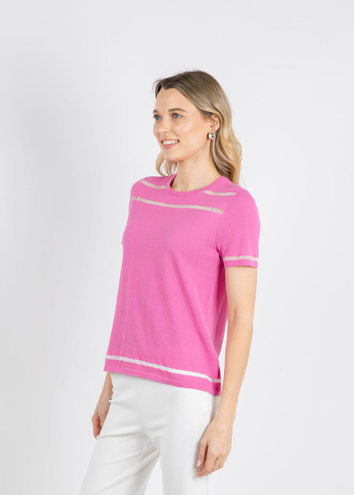 Peace of Cloth Sheer Stripe Short Sleeve Crew Top in Petal available at Barbara Katz