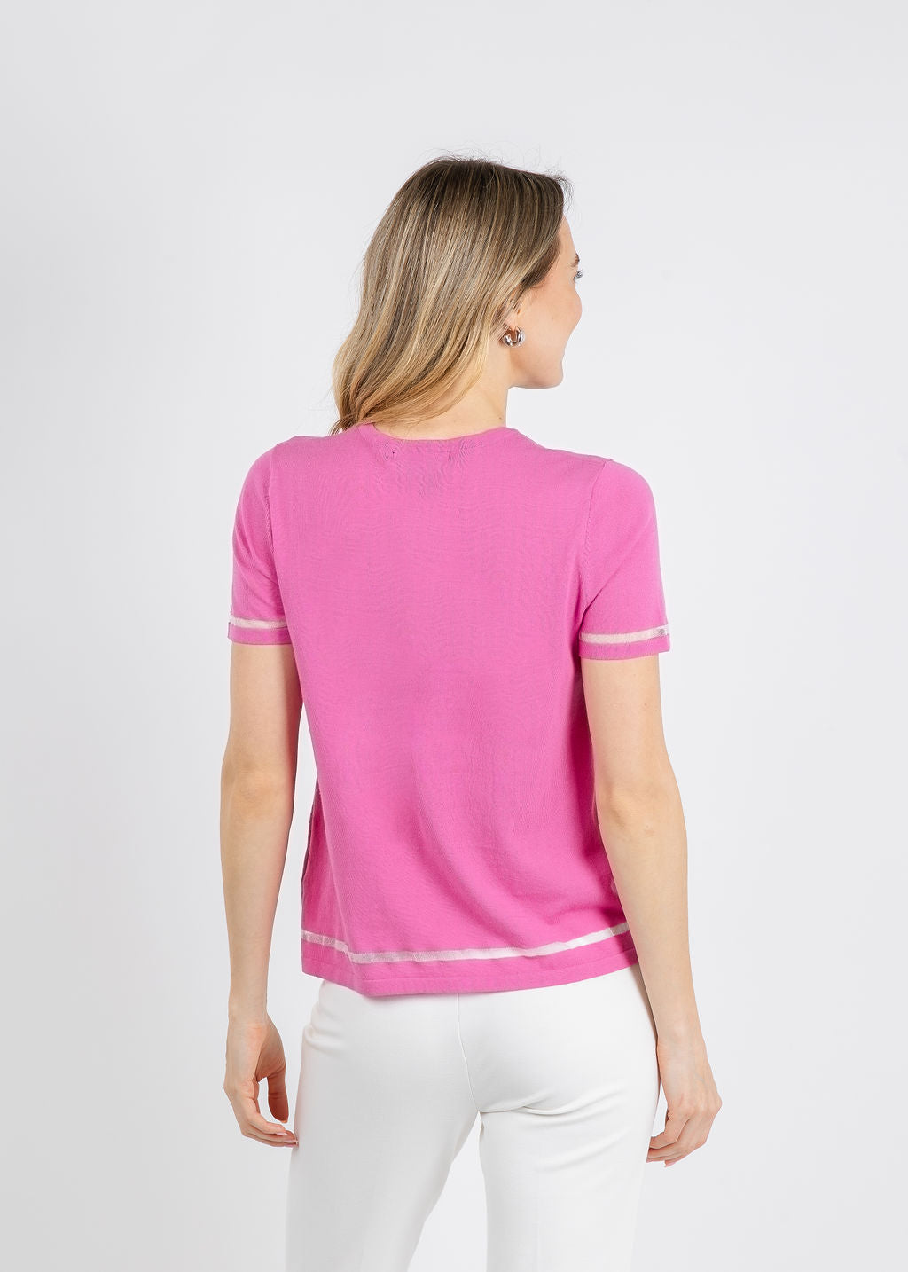 Peace of Cloth Sheer Stripe Short Sleeve Crew Top in Petal available at Barbara Katz