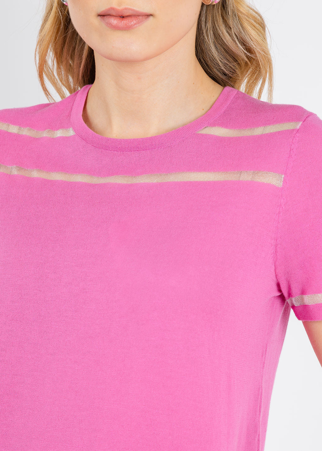 Peace of Cloth Sheer Stripe Short Sleeve Crew Top in Petal available at Barbara Katz