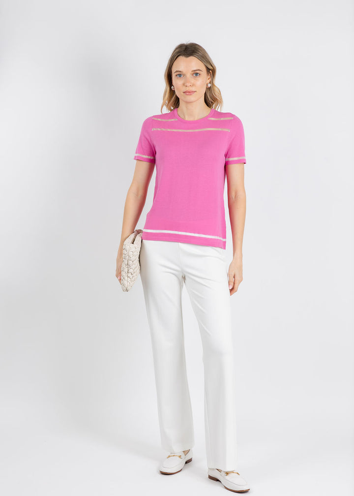 Peace of Cloth Sheer Stripe Short Sleeve Crew Top in Petal available at Barbara Katz