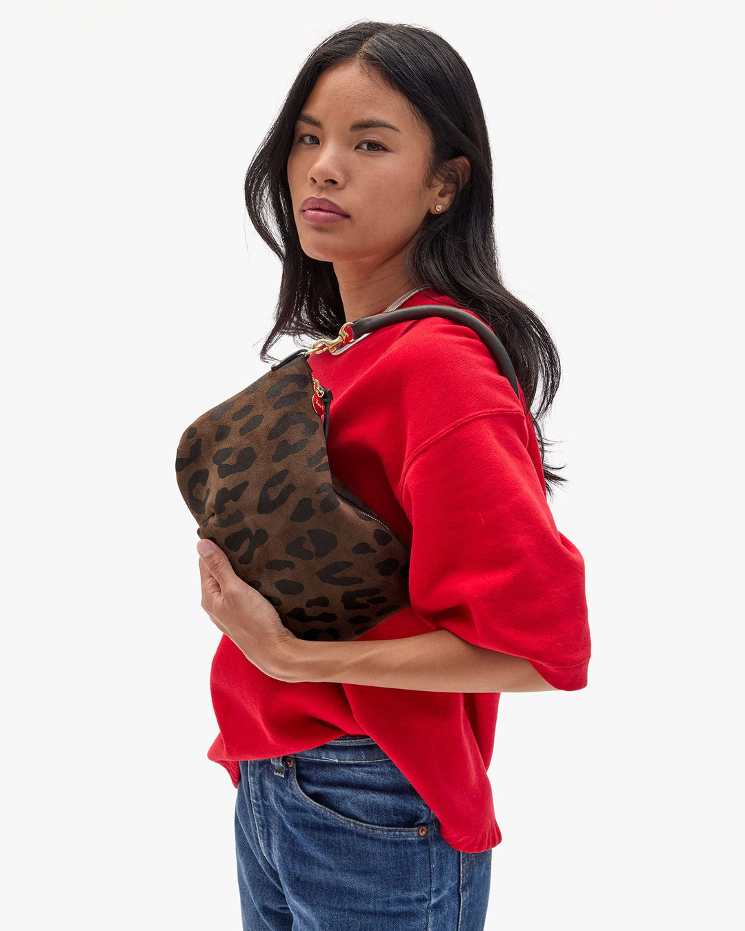 Clare V Petit Moyen Messenger Bag in Pablo Cat Suede available at Barbara Katz