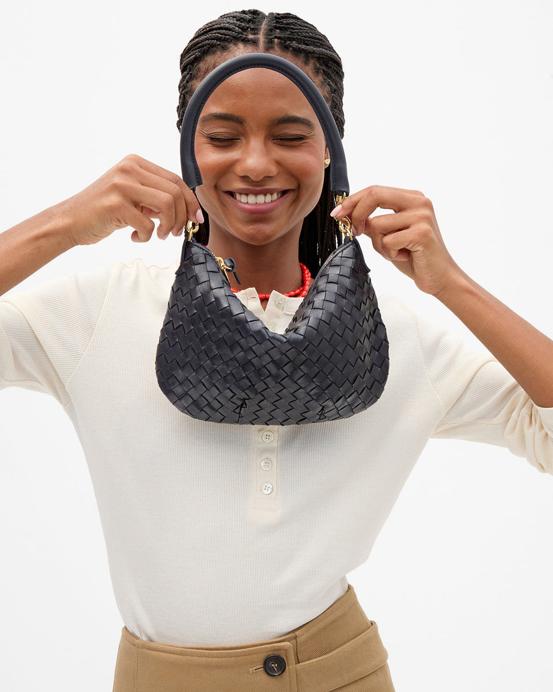 Clare V Petit Moyen Messenger Bag in Twilight Diagonal Woven available at Barbara Katz