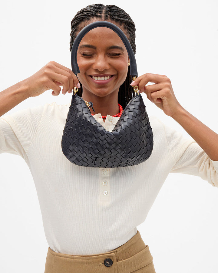 Clare V Petit Moyen Messenger Bag in Twilight Diagonal Woven available at Barbara Katz