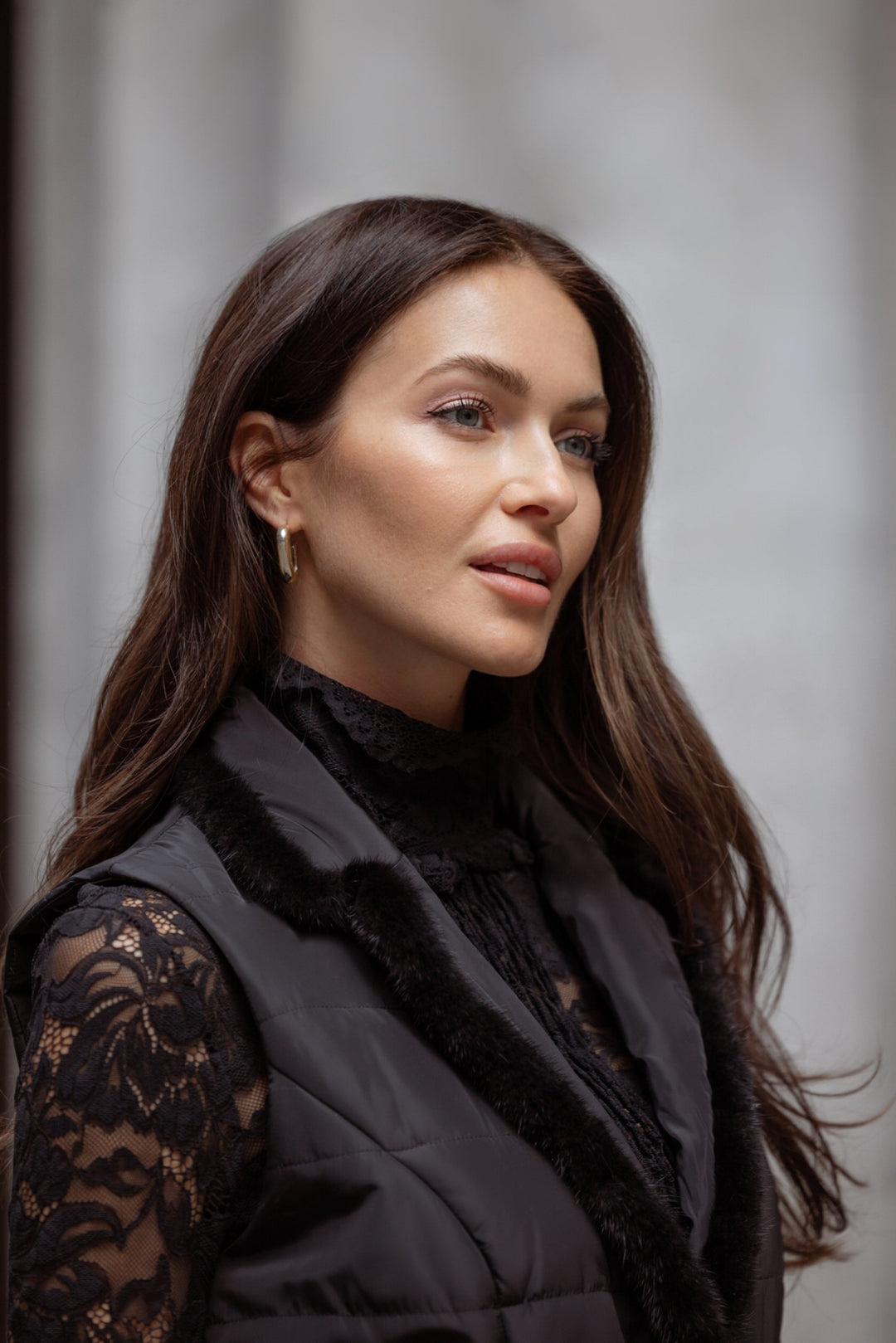 Diomi Mink Nylon Vest in Black available at Barbara Katz