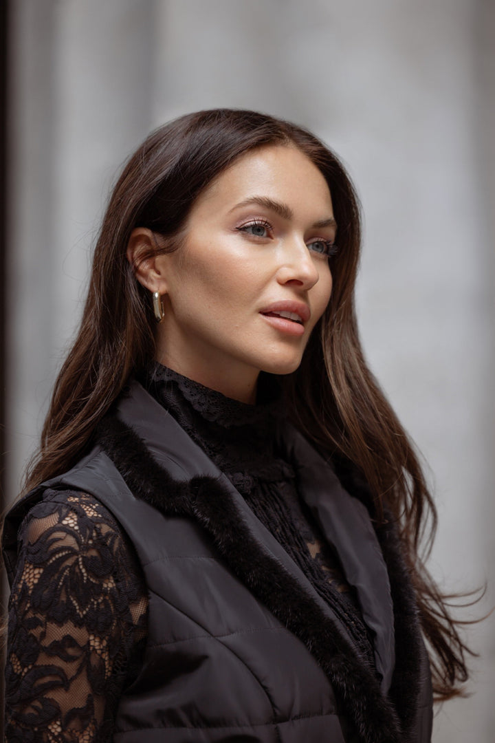 Diomi Mink Nylon Vest in Black available at Barbara Katz