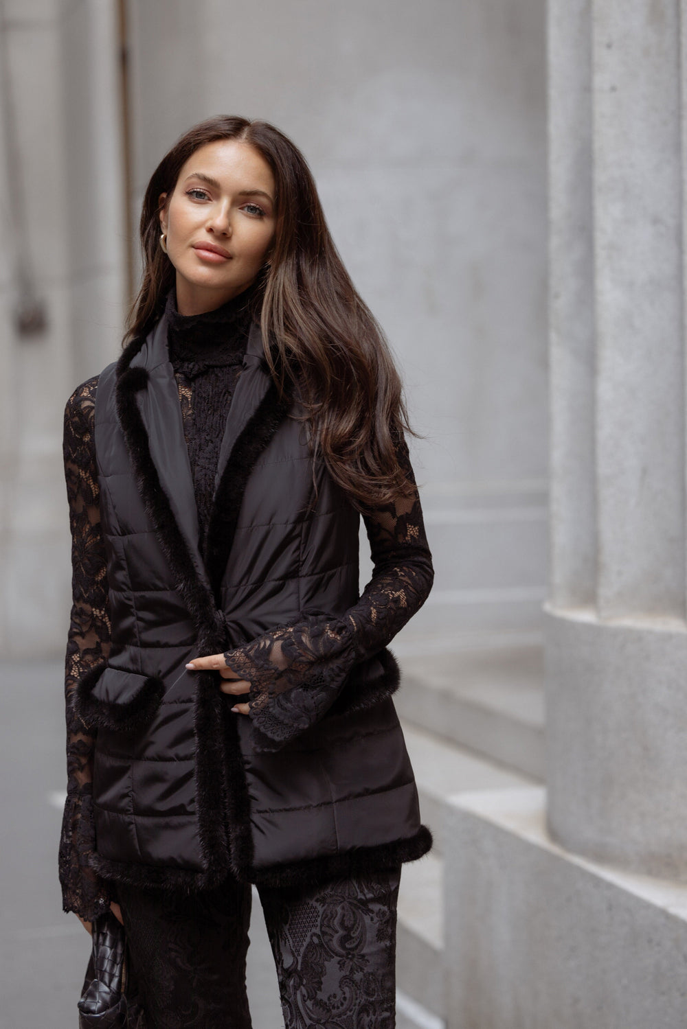 Diomi Mink Nylon Vest in Black available at Barbara Katz