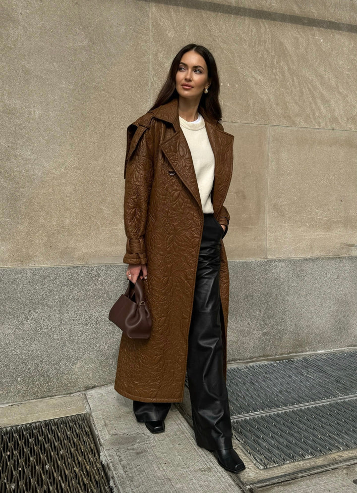 Diomi Embroidered Nylon Oversized Trench Coat in Vicuna available at Barbara Katz