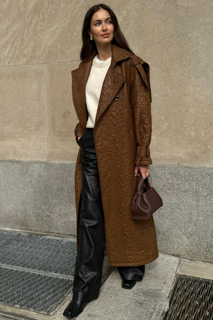 Diomi Embroidered Nylon Oversized Trench Coat in Vicuna available at Barbara Katz