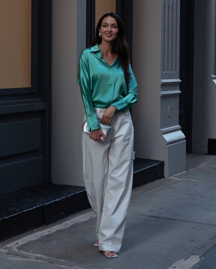Diomi Full Cut Sateen Button Down Blouse in Garden Party available at Barbara Katz