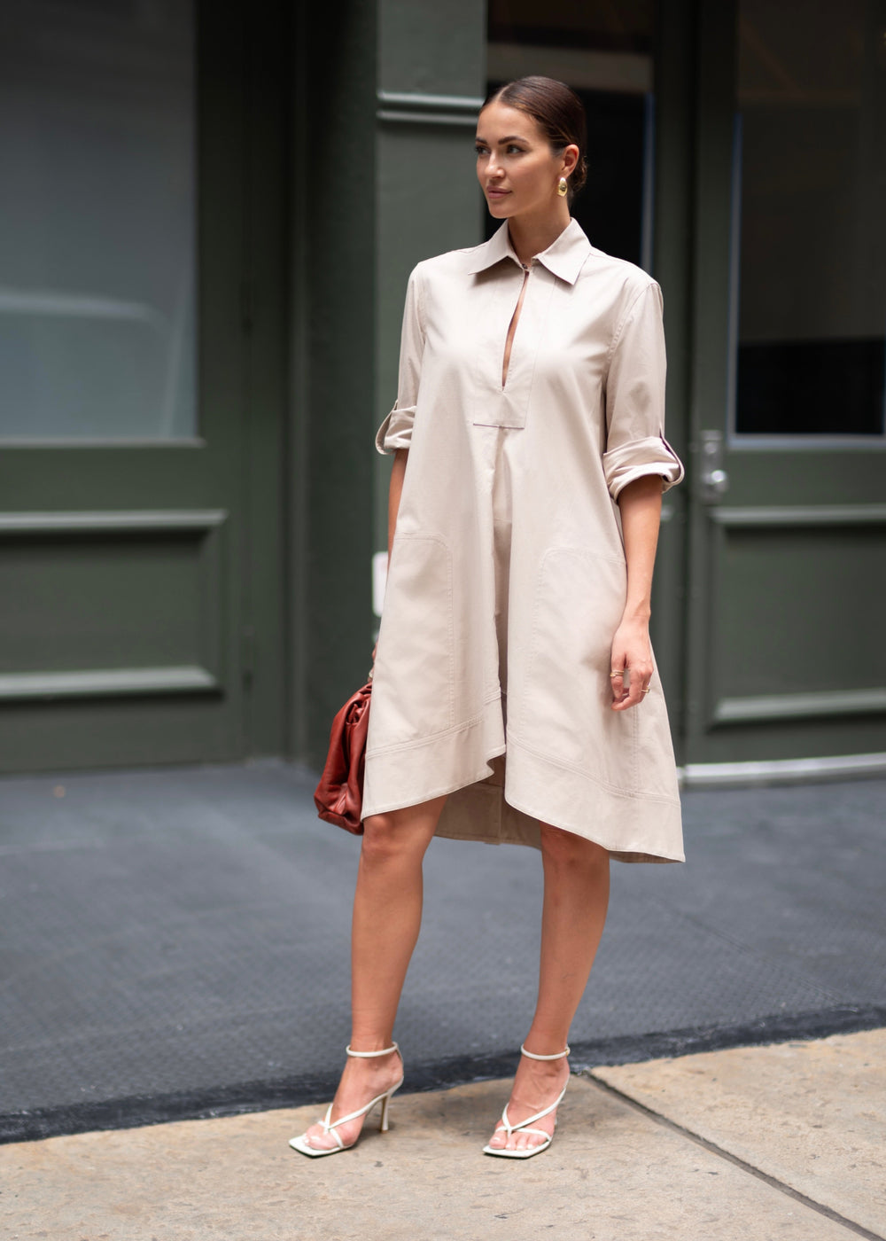 Diomi Midi Tunic Dress in Beige available at Barbara Katz