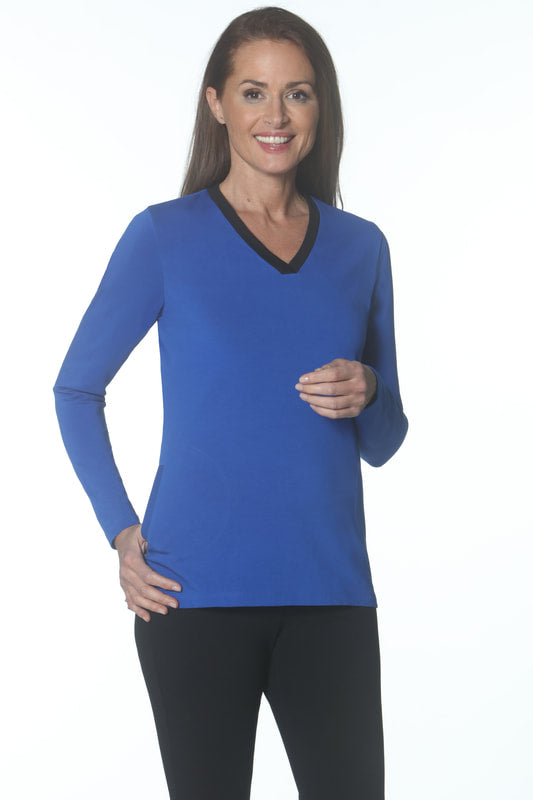 Pima V Stripe Back Tee - Blue/Black/White