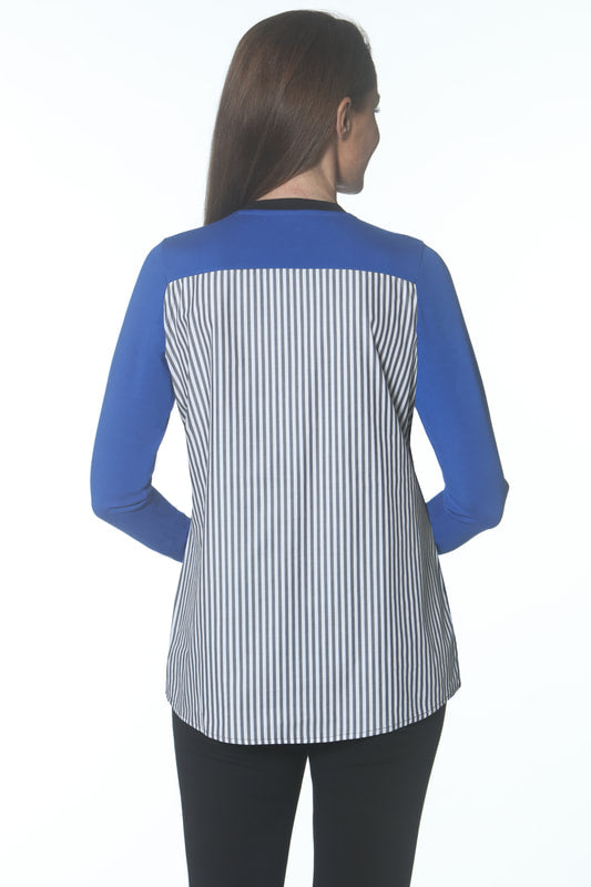 Pima V Stripe Back Tee - Blue/Black/White