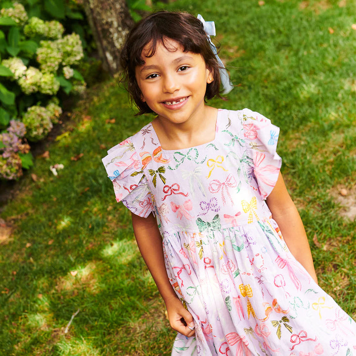 Pink Chicken Girls Elsie Dress - Lavender Watercolor Bows available at Barbara Katz