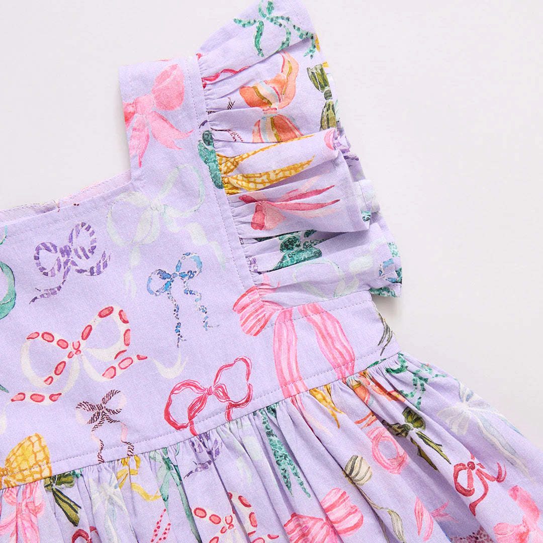 Pink Chicken Girls Elsie Dress - Lavender Watercolor Bows available at Barbara Katz