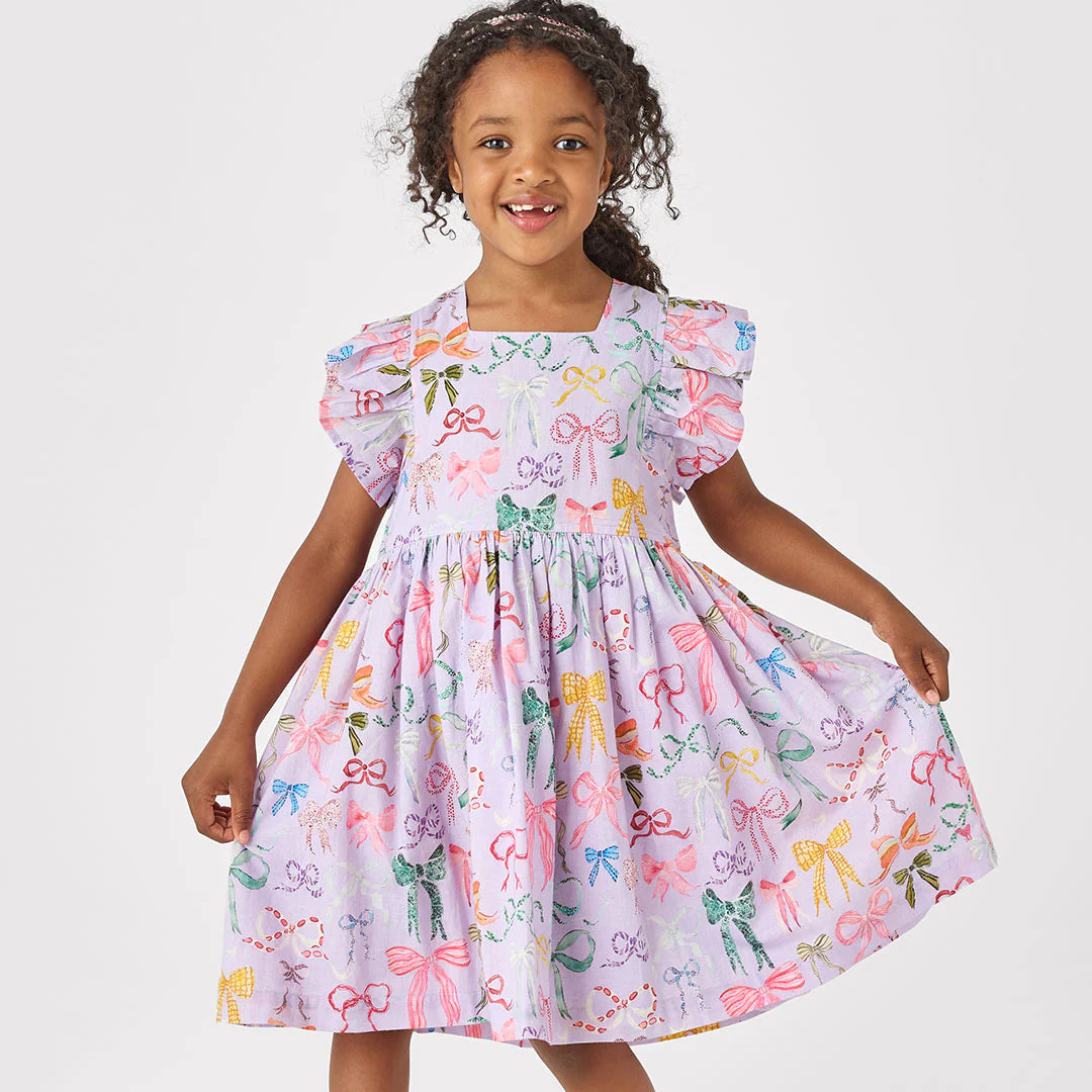 Pink Chicken Girls Elsie Dress - Lavender Watercolor Bows available at Barbara Katz