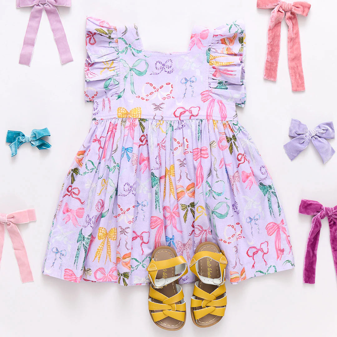 Pink Chicken Girls Elsie Dress - Lavender Watercolor Bows available at Barbara Katz