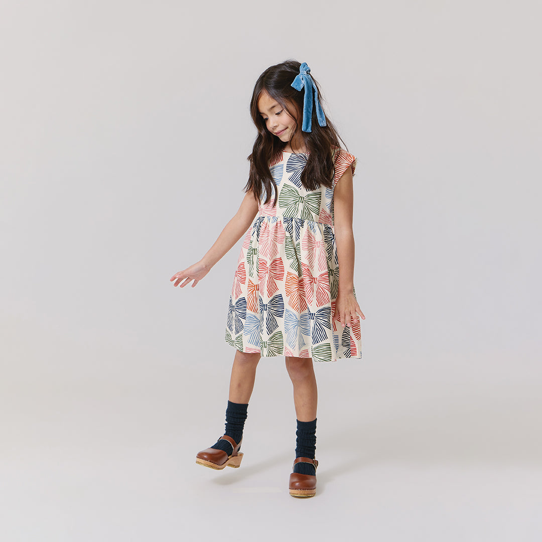 Pink Chicken Girls Adaline Dress in Multi Stripe Bows available at Barbara Katz
