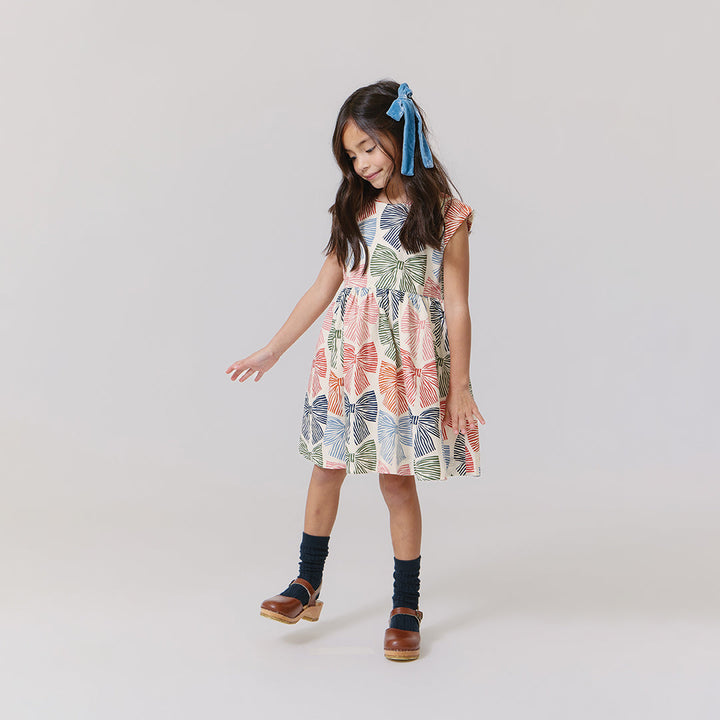 Pink Chicken Girls Adaline Dress in Multi Stripe Bows available at Barbara Katz