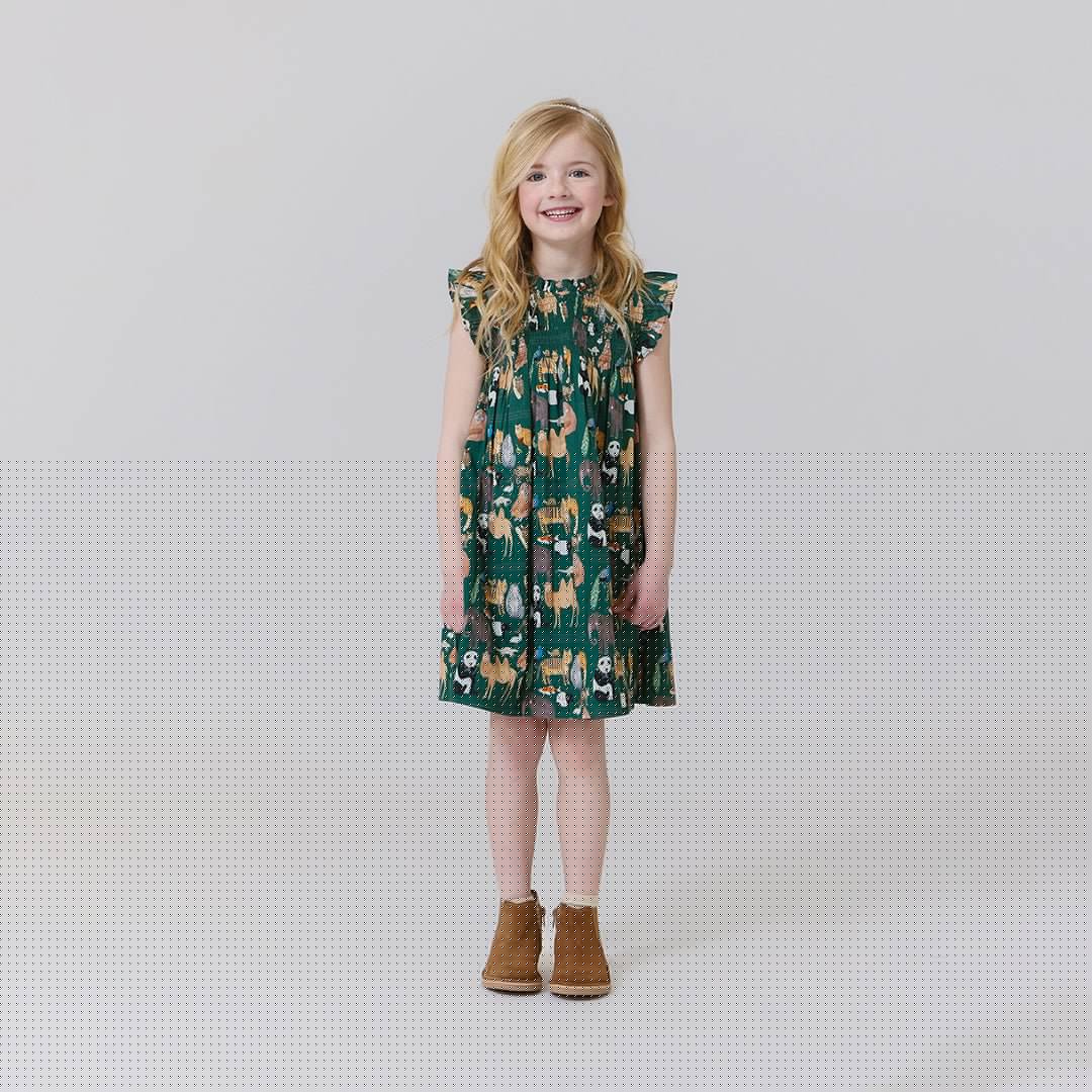 Pink Chicken Girls Stevie Dress in Animals of Asia Print available at Barbara Katz