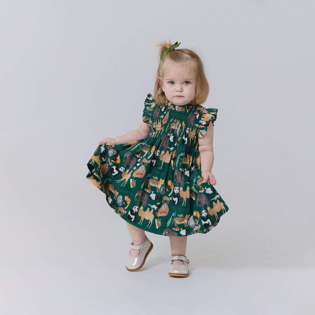 Pink Chicken Baby Girls Stevie Dress Set in Animals of Asia Print available at Barbara Katz