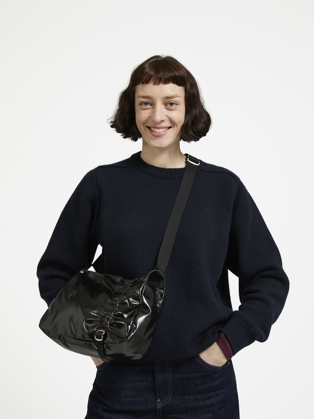 Jack Gomme Pio Light Aqua Shoulder Bag in Noir available at Barbara Katz