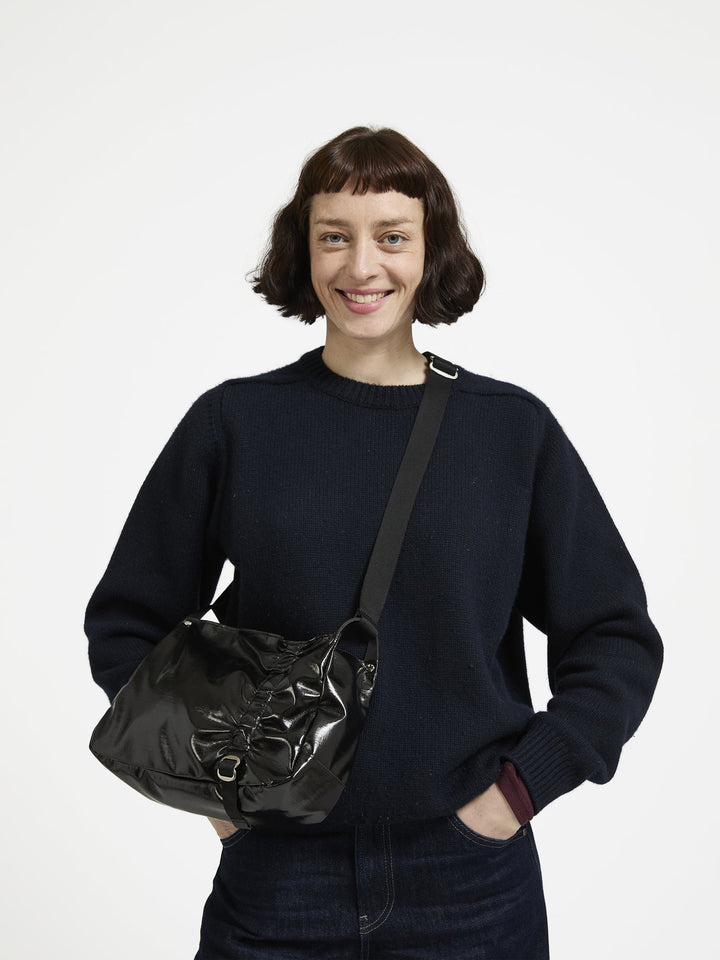 Jack Gomme Pio Light Aqua Shoulder Bag in Noir available at Barbara Katz