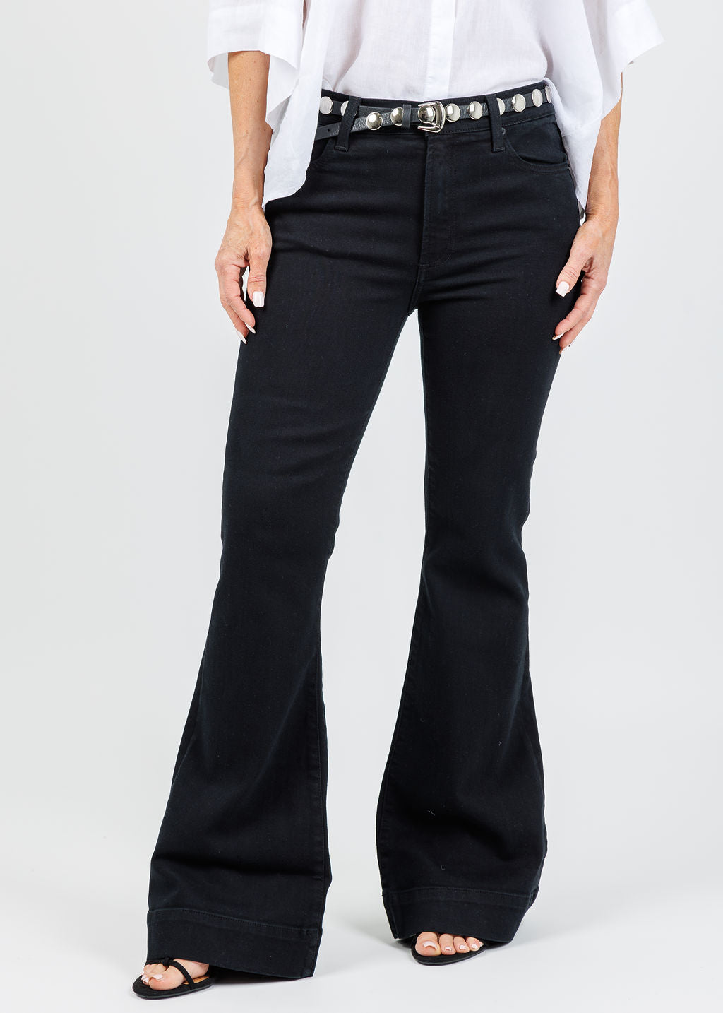 Pistola Denim Kinsley Mid Rise Ultra Flare Jeans in Black Ink available at Barbara Katz