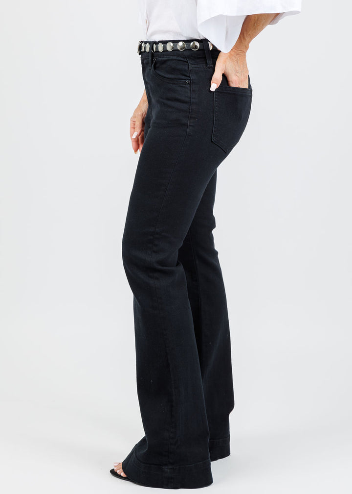 Pistola Denim Kinsley Mid Rise Ultra Flare Jeans in Black Ink available at Barbara Katz