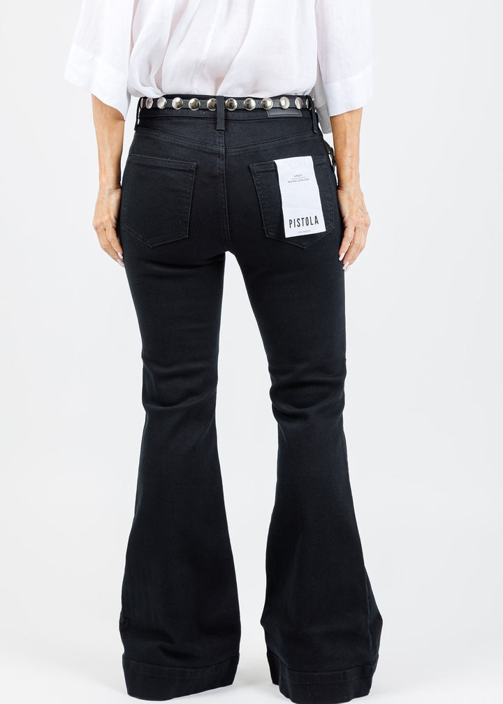 Pistola Denim Kinsley Mid Rise Ultra Flare Jeans in Black Ink available at Barbara Katz
