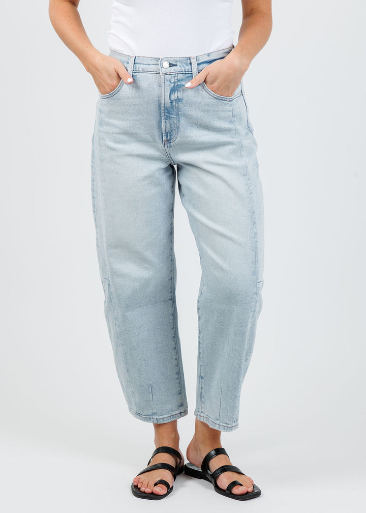 Pistola Eli High Rise Barrel Jeans in Sun-Kissed available at Barbara Katz