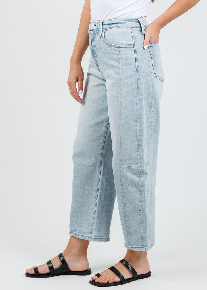 Pistola Eli High Rise Barrel Jeans in Sun-Kissed available at Barbara Katz