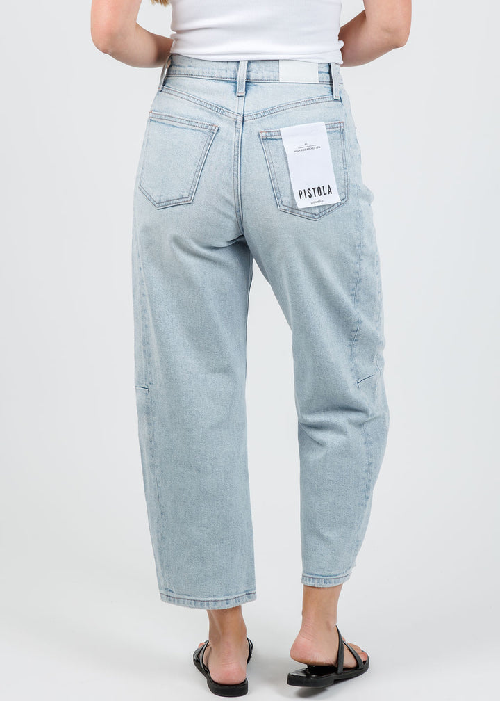 Pistola Eli High Rise Barrel Jeans in Sun-Kissed available at Barbara Katz