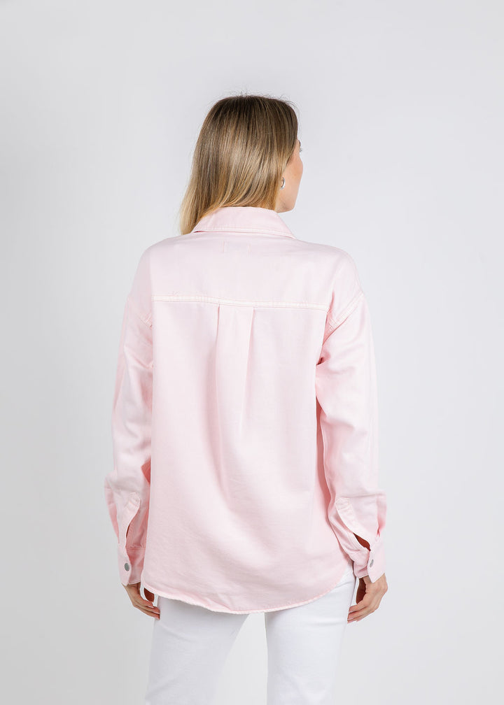 Pistola Elin Fluid Denim Shacket in Blush available at Barbara Katz