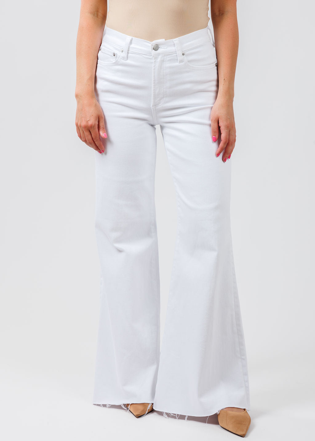 Pistola Izzy Mid Rise Wide Leg Crop Jeans in Vivid White available at Barbara Katz