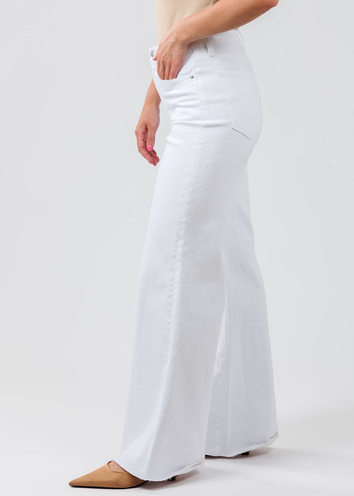 Pistola Denim Izzy Mid Rise Wide Leg Crop Jeans in Vivid White available at Barbara Katz