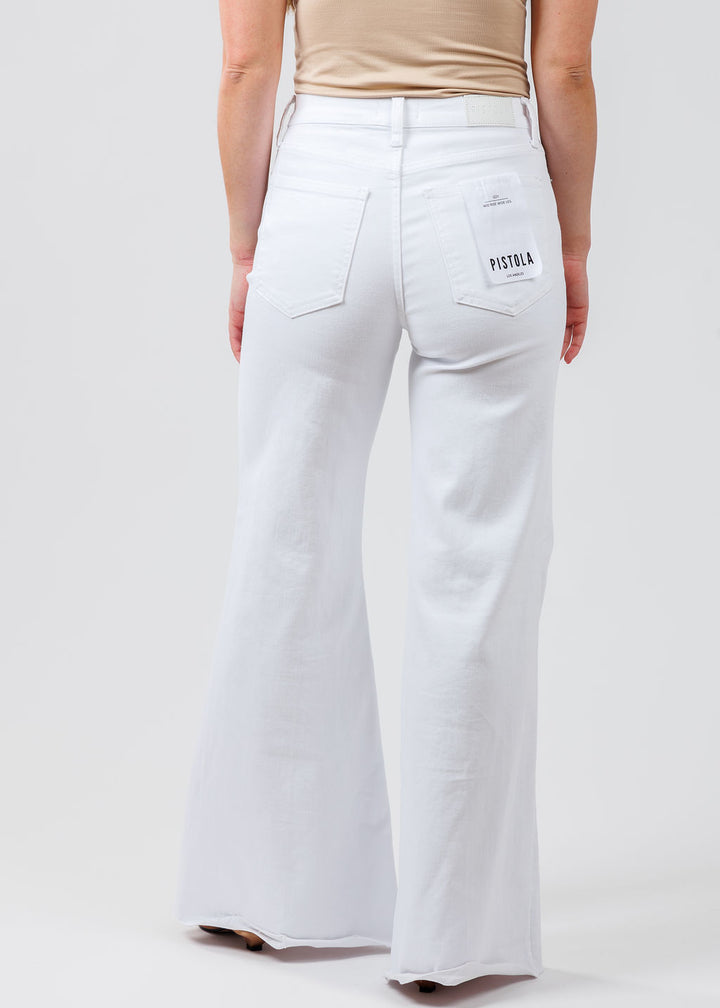 Pistola Izzy Mid Rise Wide Leg Crop Jeans in Vivid White available at Barbara Katz