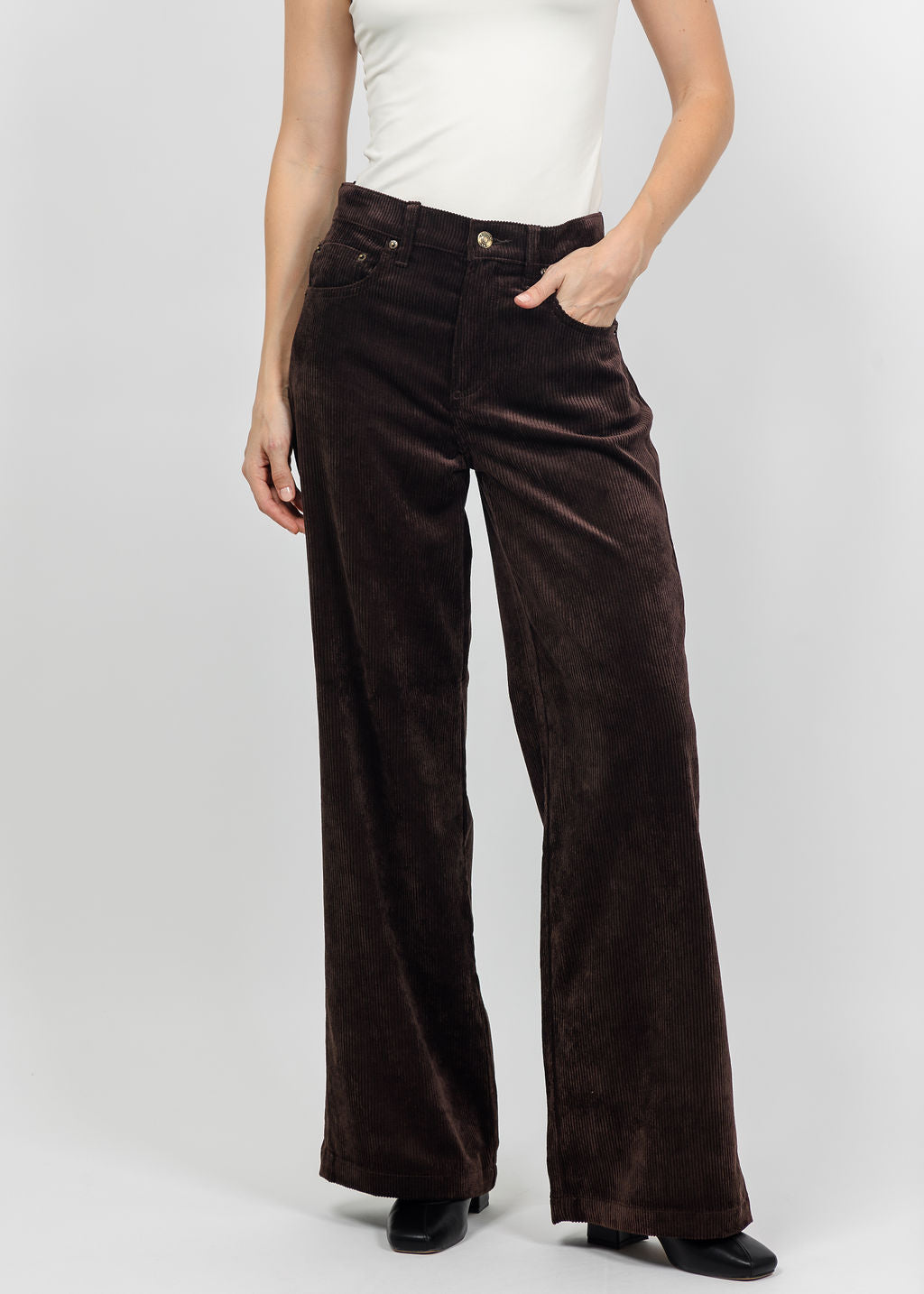 Pistola Jadyn Low Slung Corduroy Palazzo Jeans in Mocha available at Barbara Katz